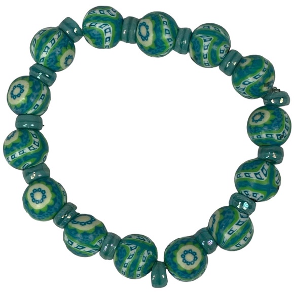 Greens & black rounded stretchy beaded bracelets bundle of 3 NEW - Picture 6 of 9